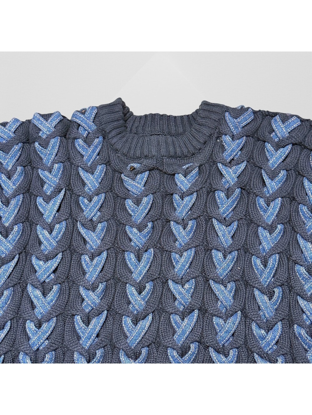 Unisex Made in France Handmade Jumper Sweater Denim Knit RARE S Small 20.5x24